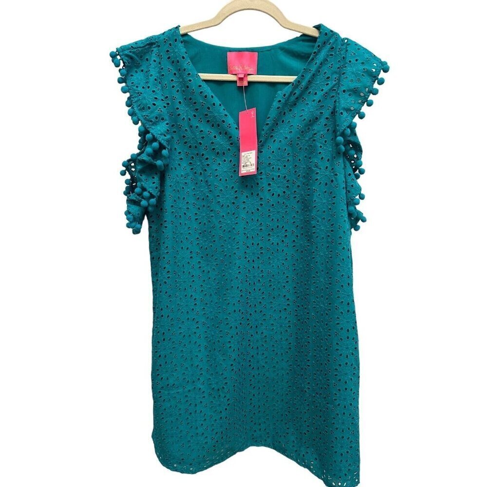 Lilly Pulitzer Astara Dress Eyelet Flutter Sleeve Water Lilly Green NWT Sz M - Picture 5 of 11
